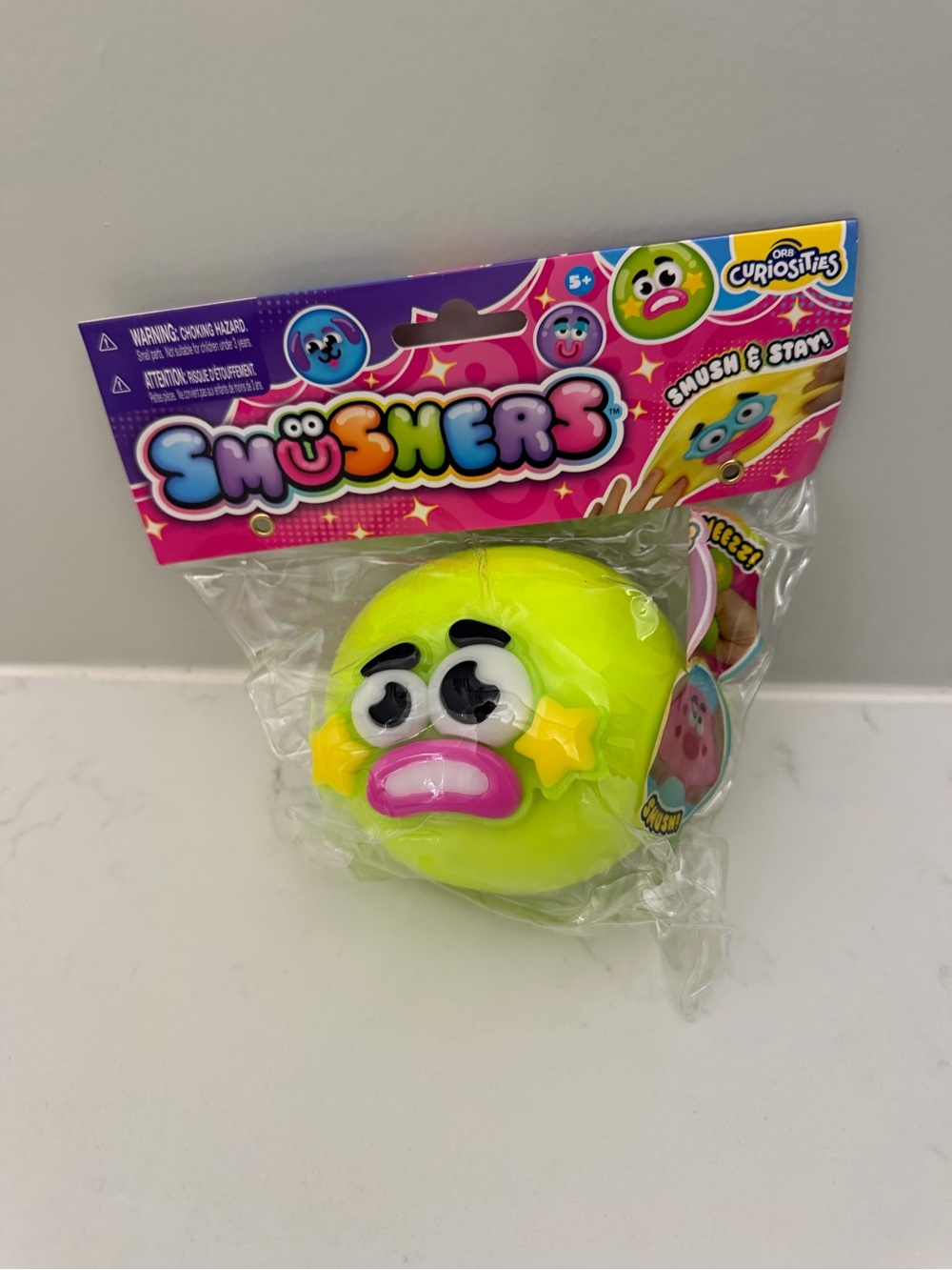 NEW Smushers Neon Yellow Star-Face Squishy Sensory Toy
